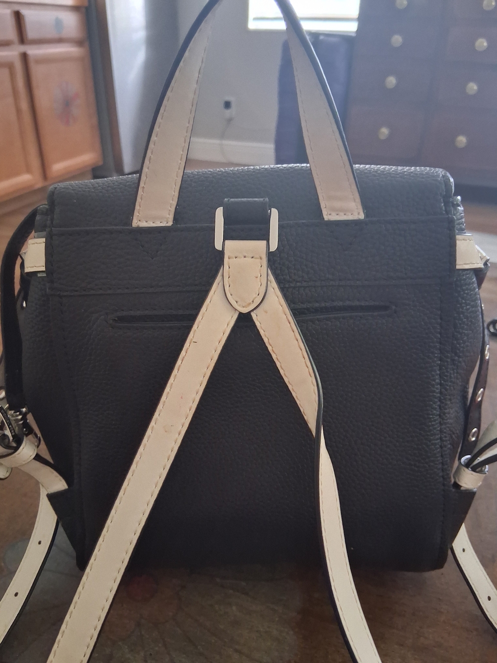 Michael Kors Black Pebbled Leather Flower-Embellished Backpack - Picture 2 of 4